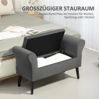 HOMCOM Ławeczka z miejscem na przechowywanie, składana pokrywa, miękka siedziska, aksamitny wygląd, 111,5x41x65 cm, Szara(m-4)