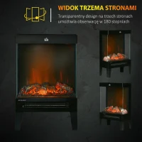 HOMCOM Elektryczny kominek, 2000 W, kominek stojący z ogrzewaniem, efekt płomienia 3D LED, 4 poziomy jasności, Elektryczny kominek z termostatem, Ochrona przed przegrzaniem, Czarny(m-6)
