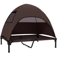 PawHut Elevated Dog Bed with Removable Canopy, Pet Bed with Storage Bag for Indoor Outdoor, for Medium Large Dogs, 91 x 76 x 90 cm, Coffee(m-1)