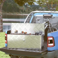 HOMCOM Skrzynka na narzędzia z aluminium z zamkiem i kluczami, Skrzynka na narzędzia do ciężarówki, Skrzynia do przechowywania dla przyczepy, 50 x 15,5 x 20,5 cm(m-2)