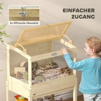 PawHut Hamster Cage, Elevated Design Rat Cage with Openable Top & Transparent Acrylic Windows, Storage Board, for Dwarf Hamster, Gerbil, Natural Wood(m-8)