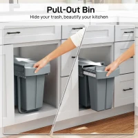HOMCOM Kosz na śmieci 20L+10L Wysuwany, Wbudowany Kosz na Śmieci, Kosz na odpady do szafek z 2 wyjmowanymi pojemnikami, matowa pokrywa i uchwyt, Szary(m-4)