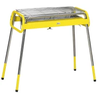 Outsunny Grill węglowy, Grill BBQ, Grill składany z 2 rusztami, płytą do grillowania, składane nogi, wysuwana tacka na węgiel, grill kempingowy, stal nierdzewna, 85 x 43 x 72 cm, Żółty(m-11)