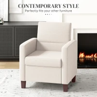 HOMCOM Fotel z podłokietnikami, Tapicerowany Fotel z Wyglądem Lnu, Fotel Relaksacyjny do Salonu, Sypialni, Kremowy(m-4)