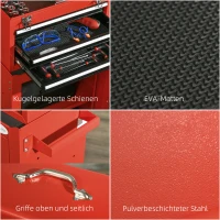 DURHAND 2 w 1 wózek warsztatowy z walizką, pusty wózek narzędziowy, wózek na narzędzia, zamykany kufer narzędziowy z uchwytem, stal, czerwony(m-8)