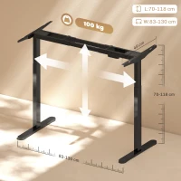 HOMCOM Electric Standing Desk Frame, Height Adjustable Sit Stand Desk Frame with Dual Motors, Memory Smart Panel and Collision Protection, Easy Assembly, Black(m-3)