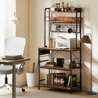 HOMCOM Scaffale da Cucina con Stazione di Ricarica, 5 Ripiani e 10 Ganci a S, in Legno e Acciaio, 80x40x170 cm, Marrone(m-9)