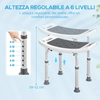 HOMCOM Sgabello da Doccia in Lega di Alluminio e Plastica Antiscivolo, Altezza Regolabile 6 Livelli 39-52cm, Grigio(m-5)