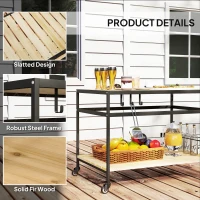 Outsunny Wózek Serwisowy, Wózek Grillowy z 2 Półkami, Wózek Ogrodowy z Hakami, Zewnętrzny Stolik Wielofunkcyjny z Kółkami, do Ogrodu, Balkonu, Naturalny, 107 x 65 x 80cm(m-6)