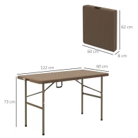 Outsunny Campingtisch Klapptisch mit Rattanoptik, Buffettisch für 4 Personen, Gartentisch für Balkon, Terrasse, bis 50 kg belastbar, HDPE, Braun, 122 x 60 x 73 cm(m-3)