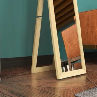 HOMCOM Lustro stojące z ramą, lustro do pełnego ciała ze stojakiem, lustro na ścianę, lusterko do garderoby dla sypialni, korytarza, aluminiowe, dąb, 37 x 157 cm(m-9)