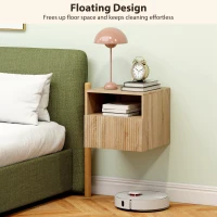 HOMCOM Stolik nocny wiszący z szufladą, otwarta przestrzeń, wykończenie drewnopodobne, szafka nocna, stolik pomocniczy, dla sypialni, salonu, naturalne drewno, 40 x 39,5 x 35 cm(m-5)