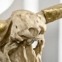 HOMCOM Dekoracja Ścienna Czaszka Byka z Tworzywa Sztucznego Dekoracja Stołowa Byk Czaszka Głowa Byka Czaszka Styl Modernistyczny do Sypialni Salonu z Liśćmi Złota 70 x 17 x 83 cm(m-8)