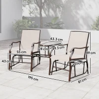 Outsunny Gliding Jack and Jill Seat, with Glass-Top Table - Brown/Beige(m-3)