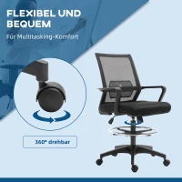 Vinsetto Krzesło Biurowe Ergonomiczne z Regulowanym Pierścieniem na Nogi, Wsparcie Lędźwiowe, Obrotowe, z Siatkowym Oparciem, Funkcja Kołysania, Czarne(m-7)