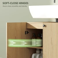 Szafka pod umywalkę HOMCOM z kółkami, drzwi z funkcją Soft-Close, regulowana półka, 60 x 39,8 x 62 cm, drewno naturalne(m-6)