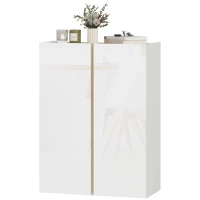 HOMCOM Shoe Cabinet with Quiet Safety Closure, 6-Tier Wooden Shoes Storage Cabinet with Handle-Free Design, 18 Pairs, for Entryway, Hallway, White High-Gloss Door and Wood Accent Top(m-10)