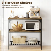 HOMCOM Regał kuchenny, 3-poziomowy stojak z dużym blatem roboczym, Industrialny regał na pieczywo ze stalowym ramieniem, do jadalni, kuchni, salonu, 100 x 50 x 90 cm, Rustykalny brąz + czarny(m-5)