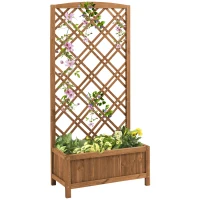 Outsunny Garden Planter with Trellis, Wooden Raised Bed for Garden with Lattice Trellis for Vegetables, Herbs and Flowers, Brown(m-1)