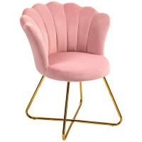 HOMCOM Modern Armchair, Velvet Accent Chair with Lotus Backrest, Steel Legs for Living Room, Bedroom, Pink(m-1)