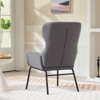 HOMCOM Modern Accent Chair, Linen Fabric Wingback Armchair with High Back and Thick Soft Padded Seat, Steel Legs for Living Room, Bedroom, Charcoal Grey(m-7)