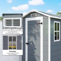 Outsunny 4 x 6ft Garden Shed, Plastic Shed with Floor, Window, Lockable Door and Vents, Resin Tool Shed for Outdoor Patio, Grey(m-6)