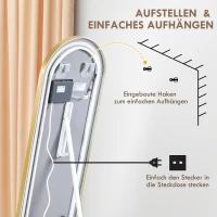 HOMCOM Arched Full Length Mirror with LED Lights, 152 x 50cm Floor Mirror, Free Standing, Wall Mount or Leaning, Dimmable Full Body Mirror with 3 Colour Lighting, Memory Function for Bedroom, Plug-in(m-9)