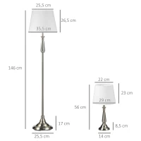 HOMCOM 3-częściowy zestaw lamp zawiera 2 lampy stołowe, 1 lampa podłogowa, w stylu retro, zestaw lamp podłogowych i stołowych z gniazdem E27 do salonu, sypialni, kremowy(m-3)