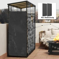 Outsunny Two Pieces Firewood Log Rack Covers, 600D Oxford Fabric Outdoor Log Storage Rack Cover Set, Log Protection Covers for Water, Dust and UV Protection, 148 x 62cm, Black(m-2)