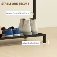 HOMCOM Freestanding Coat Rack Stand, Modern Hall Tree with Clothes Rail, Mesh Shoe Rack and Metal Frame for Hallway, Living Room, Bedroom, Oak and Black(m-5)