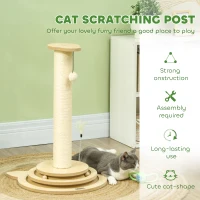 PawHut Cat Scratching Post, 69cm Cat Scratcher with Sisal Post, Interactive Track Ball Toy, Hanging Toy Ball, Feather, 4 in 1 Small Kitten Cat Scratch Post, Oak(m-5)
