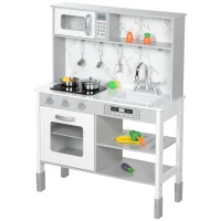 AIYAPLAY Kids Kitchen Playset with Electric Stove, 6 Cuttable Food Set, Microwave, Adjustable Height Kitchen for Kids with Storage, White(m-6)