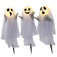 HOMCOM 60cm 23.6" Ghost Stakes Halloween Decorations, Halloween Props with Light Up Heads, for Haunted House Indoor Outdoor Decor(m-1)