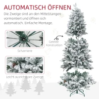 HOMCOM 6ft Artificial Flocked Christmas Tree with 1489 Snow Tips, Pinecones, Metal Stand, Hinged Xmas Tree for Home Office Holiday, Green(m-6)