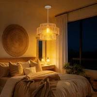 Lampa wisząca E27, styl Boho, jasnobrązowa, do kuchni(m-7)