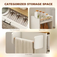 HOMCOM Wyspa Kuchenna na Kółkach z Składanym Blatem, Szafka Kuchenna z Szufladą, Półką na Przyprawy, Półką, Wieszakiem na Ręcznik, Wózek Serwisowy, Wózek na Kółkach do Kuchni i Jadalni 120x68x85cm Biały(m-5)