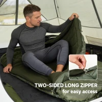 Outsunny Śpiwór kocowy do kempingu 3-4 pory roku dla dorosłych, składany, z torbą transportową, Małe wymiary pakowania, Śpiwór outdoor, Taft, Zielony(m-5)