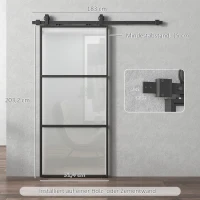 HOMCOM 91.4 x 203.2cm Sliding Door with 183cm Sliding Glass Door Hardware Kit Included Floor Guide & Soft Mechanism, Easy Assembly, Black(m-3)