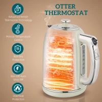 Zestaw HOMCOM Czajnik Toster 1,7L Ze stali nierdzewnej Czajnik 2 kromki Tostera z 6 poziomami zrumienienia, 2200W Zestaw śniadaniowy z rozmrażaniem, podgrzewaniem, funkcją pamięci, wyświetlaczem LED, funkcją podtrzymywania ciepła(m-4)