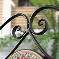 Outsunny Ławka ogrodowa z metalu, 2-osobowa Ławka parkowa z oparciem, podłokietnikiem, ławka z mozaikowymi kamieniami do ogrodu, na balkon, max. 220 kg, Brązowy, 121 x 52 x 93 cm(m-7)