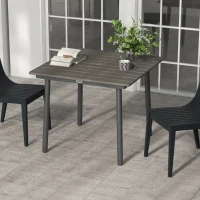 Outsunny Stół ogrodowy, stół jadalniany dla 4 osób, z otworem na parasol, stół tarasowy z listwami HDPE, ciemnoszary, 90 x 90 x 75 cm(m-2)