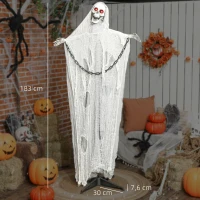 Outsunny 183cm Dekoracja na Halloween Sensenmann z LED, Funkcją Dźwiękową, Dekoracja Drzwi z Regulowanymi Ramionami, Głową, Figura Ogrodowa w Naturalnej Wielkości na Imprezę(m-3)
