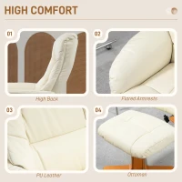 HOMCOM Fotel Wypoczynkowy z Podnóżkiem, Telewizyjny z Funkcją Leżenia i Bujania, Wysokie Oparcie, Nogi z Drewna do Salonu, Sypialni, Skóra Ekologiczna, kolor Kremowy(m-6)