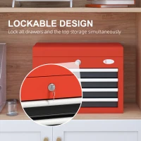 DURHAND Skrzynia narzędziowa, kufer narzędziowy, skrzynka narzędziowa bez narzędzi, skrzynka narzędziowa z 4 szufladami, zamek, stal, Czerwony, 45 x 24,5 x 32,5 cm(m-6)