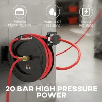 Automatyczna zwijarka do węży ciśnieniowych HOMCOM 15m+1m z wężem ciśnieniowym, średnica 9,5 x 15,8 mm, max. ciśnienie: 20 bar, hamulec węża, zwijarka ścienna(m-6)