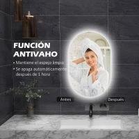 kleankin Espejo de Baño con Luces LED 81x51 cm Espejo de Pared con 3 Colores Interruptor Táctil Función de Desempañado Plata(m-5)