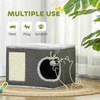 PawHut Cat Condo with 2 Cushions, Cat Tower with Top Bed, Scratching Pad, Toy Ball, Small Cat Tree for Large Adult Cat, Charcoal Grey(m-5)