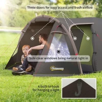 Outsunny Camping Tent for 2-4 Person, 3000mm Waterproof Family Tent with 2 Rooms, Sewn-in Groundsheet, Double Doors and Hook, Portable with Carry Bag for Fishing Hiking Festival, Black(m-7)