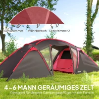 Outsunny 4-6 Man Family Camping Tent w/ 2 Bedrooms and a Living Room, Waterproof Tunnel Tent w/ Sewn In Groundsheet, Doors, Windows, Carry Bag, Grey(m-5)
