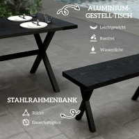 Outsunny Zestaw do Piwnego Ogródka, 3 częściowy, z Stołem, 2 Ławkami, Otworem na Parasol, Meble Ogrodowe z Wyglądem Drewna na Taras, Balkon, 180 x 80 x 73 cm, Czarny(m-5)